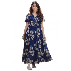 Women's Georgette Digital Floral Printed Gown Dress for Women (Gown Dress 35)