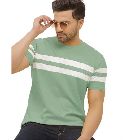 Men's Stylish Cotton Blend Printed Striped Polo Tshirt