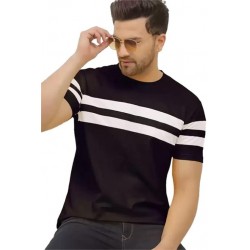 Men's Stylish Cotton Blend Printed Striped Polo Tshirt