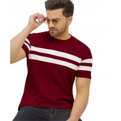 Men's Stylish Cotton Blend Printed Striped Polo Tshirt