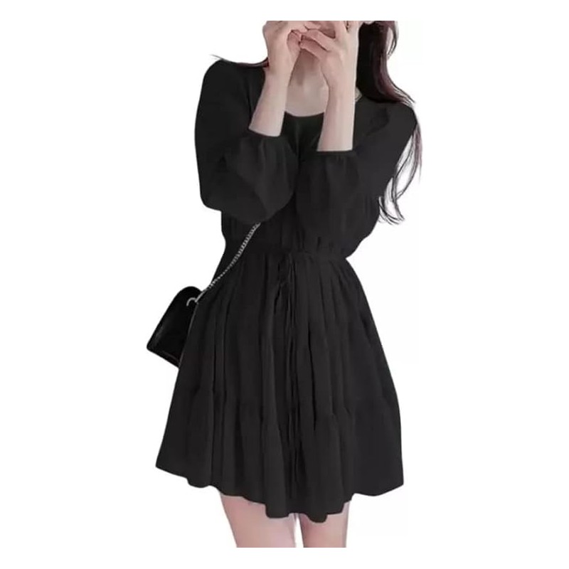 Pleated Blouses Dress Imported Georgette Three Fourth Sleeve Single Breasted Edge Dori Belt Dresses