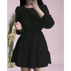 Pleated Blouses Dress Imported Georgette Three Fourth Sleeve Single Breasted Edge Dori Belt Dresses