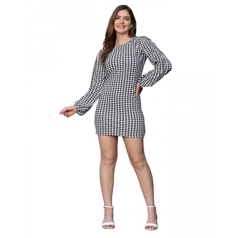 Women's Knitted Stretchable Soft Round Neck Full Sleeves Midi Bodycon Casual Western Dress for Women