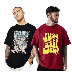 Cotton Blend Half Sleeve Back Print Oversized T-Shirts for Men