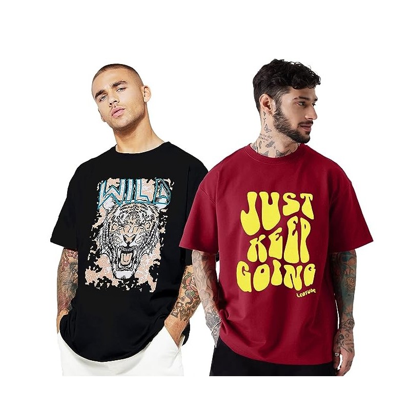 Cotton Blend Half Sleeve Back Print Oversized T-Shirts for Men