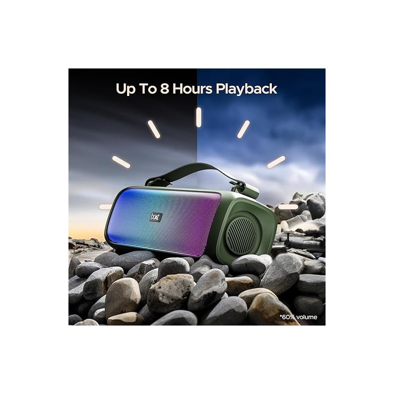 Bluetooth Speaker with 12W RMS Stereo Sound, LED Lights, Up to 8 HRS Playtime