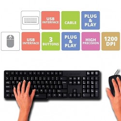 Wired Keyboard and Mouse Combo with 104 Keys and a USB Mouse with 1200 DPI - JUDWAA 750